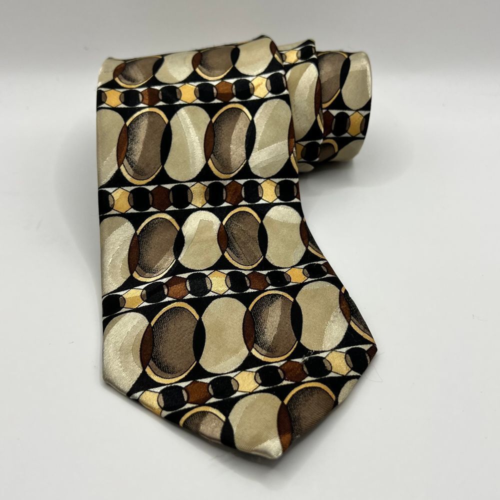 Gianno Geometric Necktie‎ - Brown Beige Gold Patterned Tie - Men's